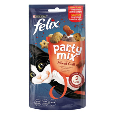 Τραγανό σνακ για γάτες με μοσχάρι, κοτόπουλο και σολομό - Felix Party Mix Mixed Grill 60g